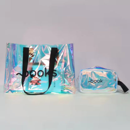 Wholesale 200pcs/Custom Logo Laser Holographic Iridescent PVC Tote Bag Luxury Fashion Beach Shopping Tote Bag Waterproof Bag