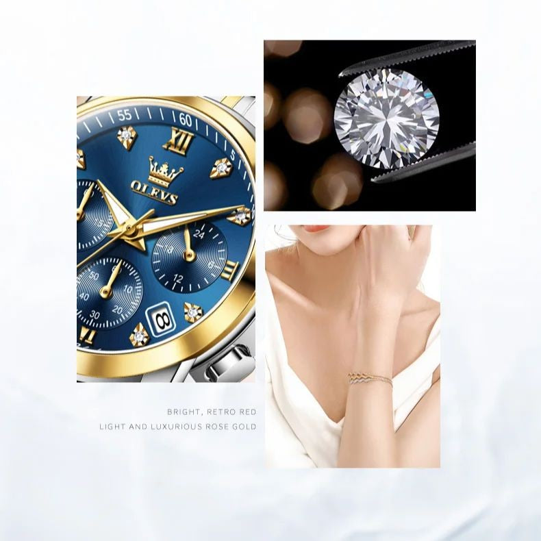 OLEVS 2858 Women Watch Luxury Brand Quartz Watch Waterproof Luminous Date Chronograph Women Bracelet Dress Diamond Watch Reloj