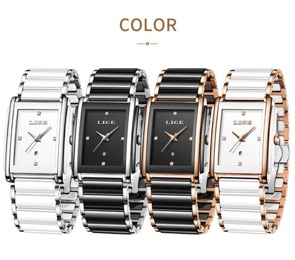 LIGE Fashion Elegant Watch for Women Japanese Movement Ceramics Strap Luxury Ladies Bracelet Quartz Watches Gifts Reloj Mujer