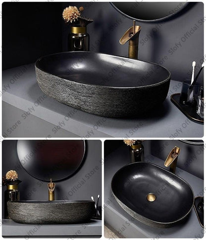 Retro Art Ceramic Sink Multiple Styles Black Washbasin Single Bowl Low-Key Luxury Countertop Basins For Household Hotel Bathroom