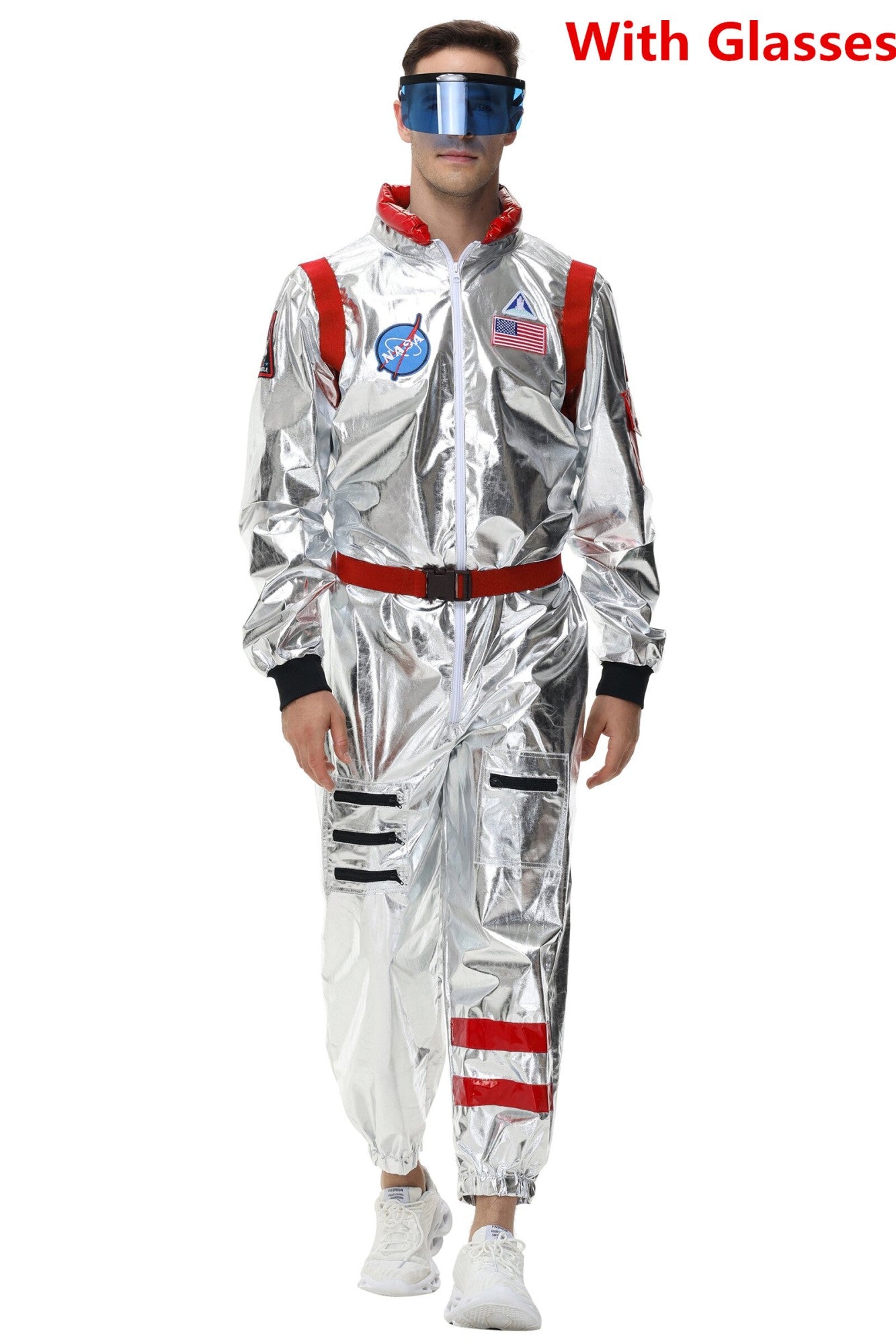 Adult Silver Astronaut Costume Men Women Spaceman Suit Space Jumpsuit Halloween Cosplay Party Dress Up