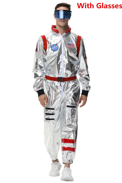 Adult Silver Astronaut Costume Men Women Spaceman Suit Space Jumpsuit Halloween Cosplay Party Dress Up