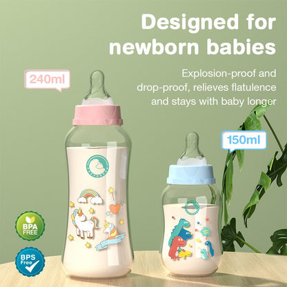 150/240ml Baby PP Bottle Wide Mouth Newborn Baby Bottle Drop-Resistant Baby Milk Bottle Newborn Cartoon Pattern Cup BPA Free