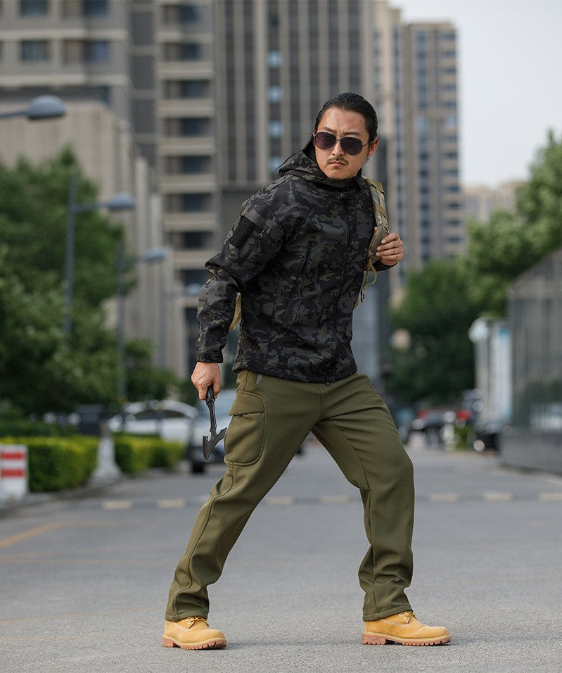 Sharkskin Soft-shell Hard Shell Camouflage Jacket Fleece Thick Tactical Suit Hooded Coat Manufacturers Handsome Outdoor Jacket