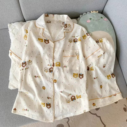 Embroidery Dog Sleepwear Fashion Cute Pajamas Set for Women Plaid Lapel Elastic Waist Design Pajamas Short Casual Nightwear
