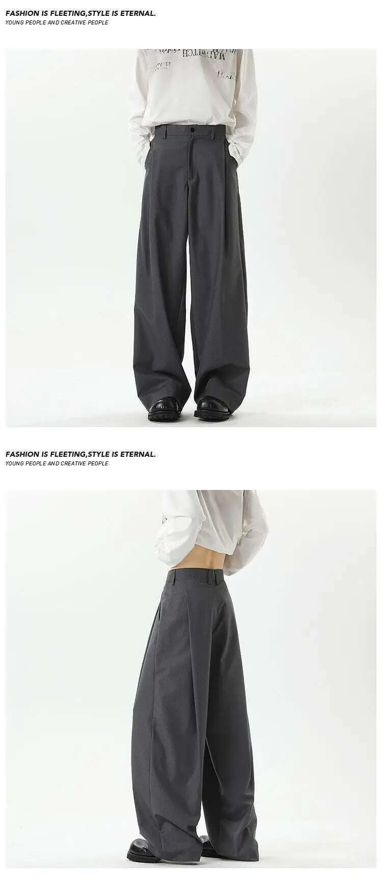 IEFB American Style Men's Suit Trousers Pleated Design Wide Leg Solid Color Button Casual Bottom Straight New Male Pants 9W766