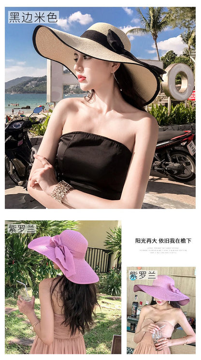 Chapéu Feminino Dobrável de Palha de Verão para Praia, Viseiras de Viagem, Proteção Facial Feminina, Boné Balde com Proteção UV, Chapéu de Sol Panamá para Meninas, Atacado