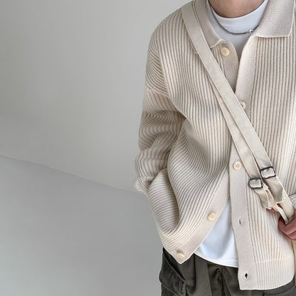 Autumn Winter Men's Knitwear Cardigan Sweater Male Solid Color Turn-Down Collar Sweater Coats Y2K Hip-Hop Streetwear Cardigan