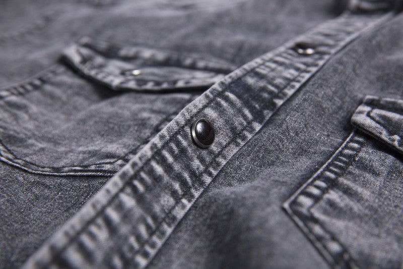 New Men's Fashion Short Sleeve Denim Shirt Soft Solid Color Slim Fit Cowboy Top for Men