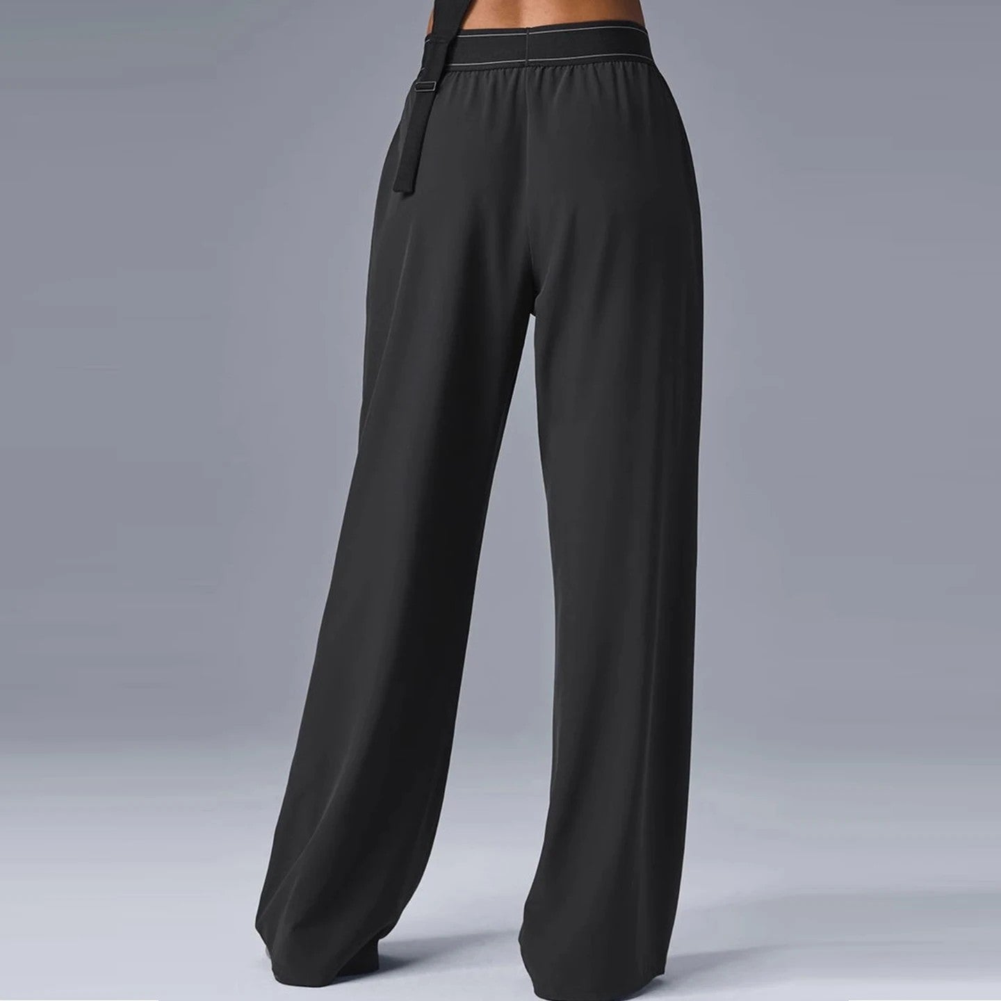 for aIo New Women's Sports Yoga Pants Wide Leg Quick Dry Elastic Waist Straight Trousers Fitness Casual Solid Black Summer Wear