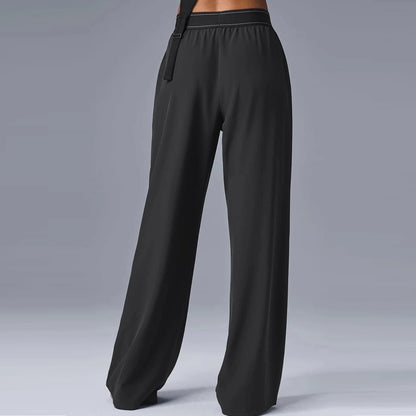 for aIo New Women's Sports Yoga Pants Wide Leg Quick Dry Elastic Waist Straight Trousers Fitness Casual Solid Black Summer Wear