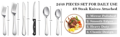 24 peças planas? Conjunto de Talheres de Aço Inoxidável 24 Peças para 4 Pessoas com Facas de Bife Garfo de Jantar Colher para Festa em Casa