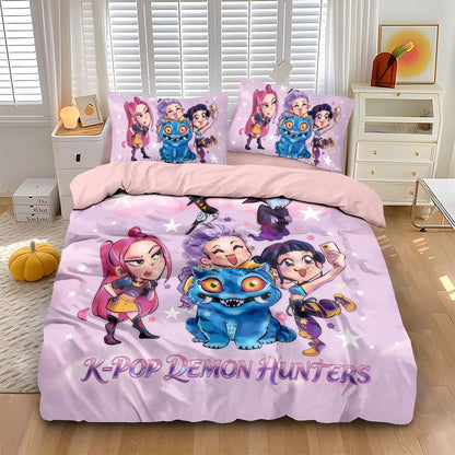 3 Peças Caça-Demônios K-Pop Impresso Conjunto de Cama Sem Microplaqueta Macio e Confortável Dormitório Quarto Vários Tamanhos Lavável na Máquina