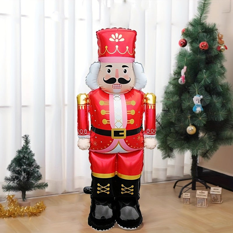 1 Christmas Standing 48-Inch Nutcracker Balloon, Pink and Red Birthday Party Atmosphere Decorations, Indoor/Outdoor Event Props