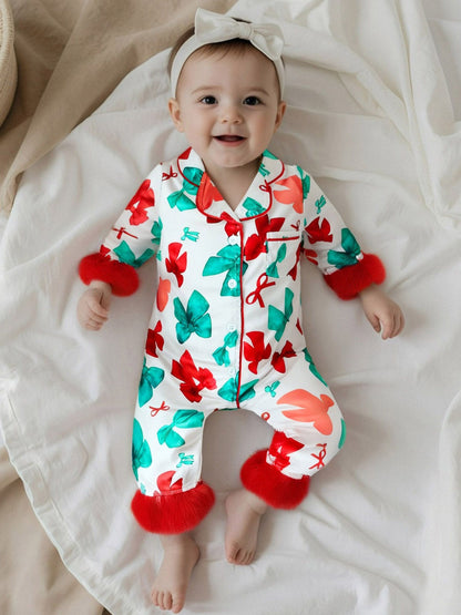 Citgeett Autumn Infant Baby Girls Jumpsuit Long Sleeve Bow Print Button Patchwork Casual Romper Fall Clothes