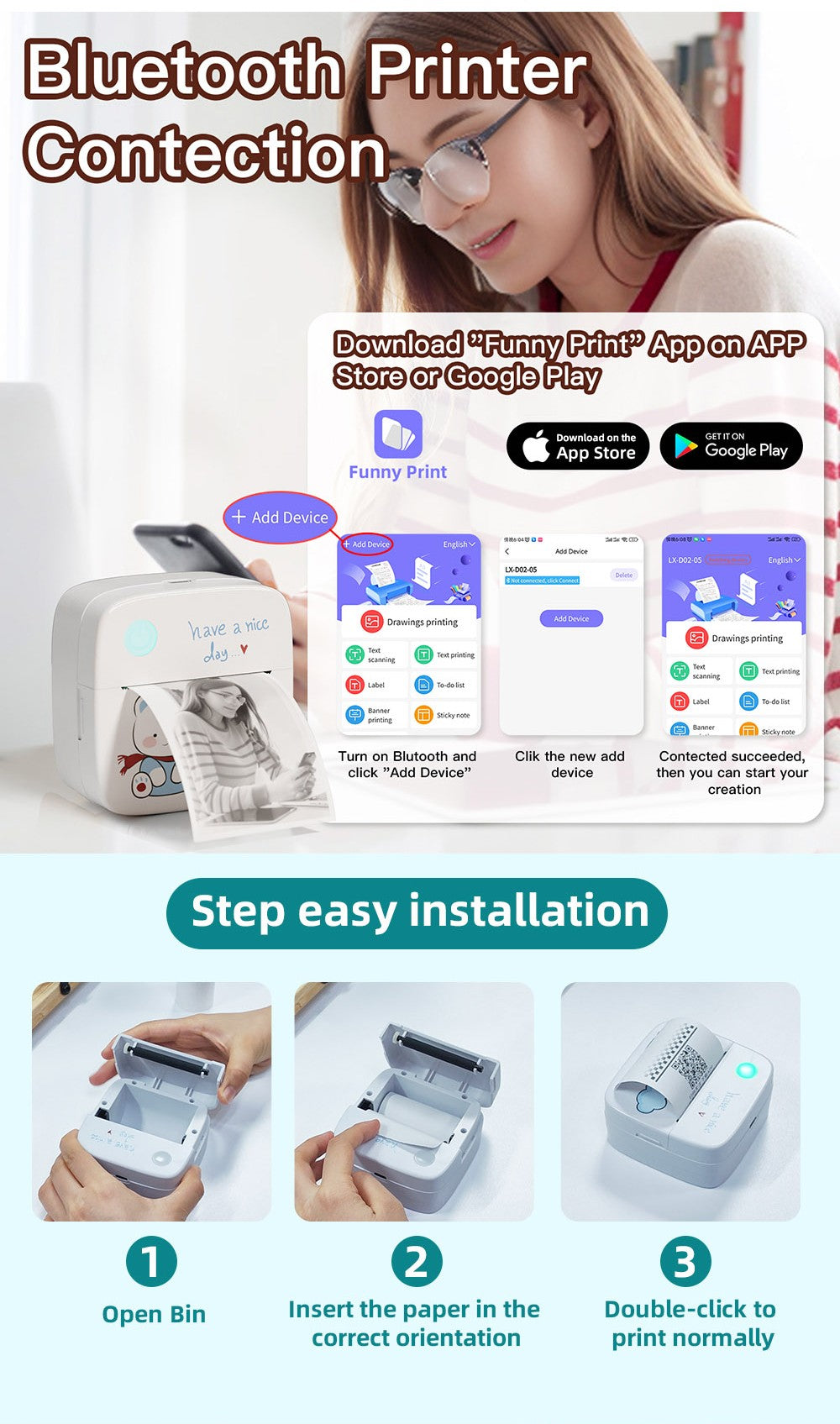 1200mAh Mini Printers Wireless Bluetooth Label Maker Printer 57mm Thermal Stickers Printer For School Home Text Photo Printing