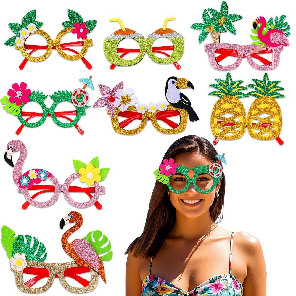 Hawaiian Party Glasses,Summer Flamingo Pineapple Coconut Glasses,Summer Beach Themed Birthday Party Decorations