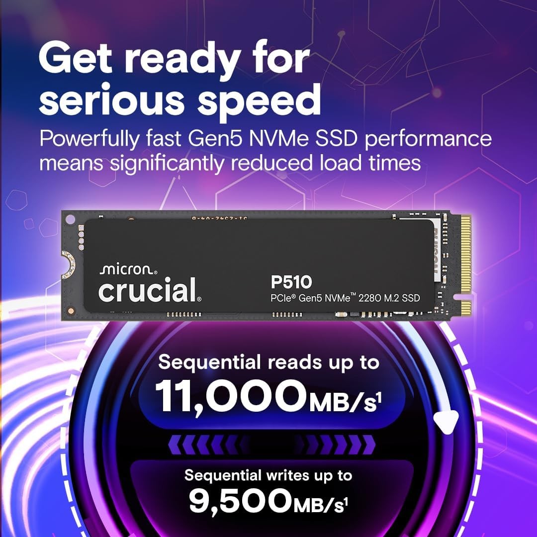 Crucial P510 1TB 2TBGen5 NVMe SSD,PCIe 5.0 M.2 2280 SSD, Internal Solid State Drive, Compatible with Laptop, Desktop(OEM Pack)
