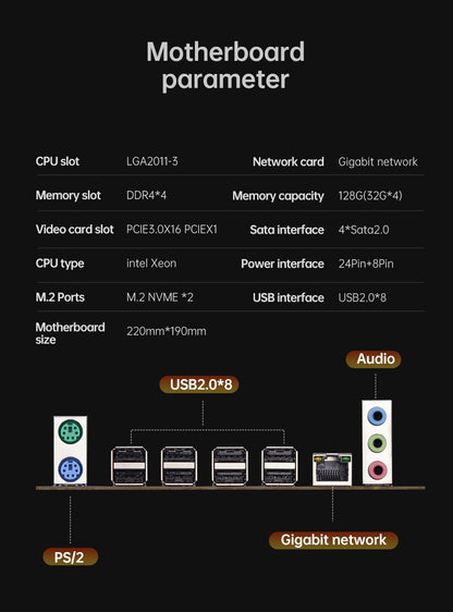QIYIDA X99 Motherboard Set Kit With LGA2011-3 Xeon E5 2630 V4 CPU DDR4 16GB REG ECC memory PCI 16x NVME M.2 SATA x99 H5