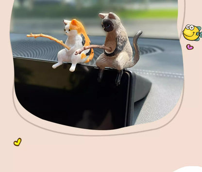 Gato-pescador Decoração de Interiores de Carro Resina Fofa com Óculos de Tubo Pingente para Retrovisor de Carro Saída de Ar para Acessórios de Carro