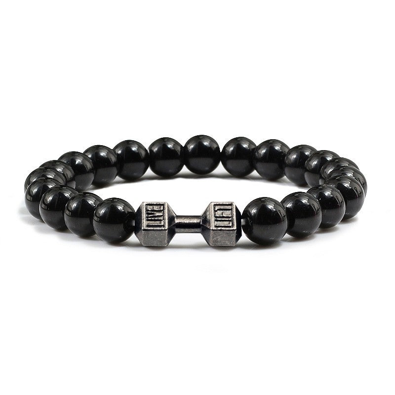 Pulseira Feminina/Masculina Ajustável Desgastada Preta, com Contas, Haltere, Joias de Yoga, Braceletes Originais