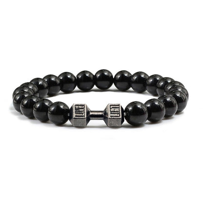 Pulseira Feminina/Masculina Ajustável Desgastada Preta, com Contas, Haltere, Joias de Yoga, Braceletes Originais