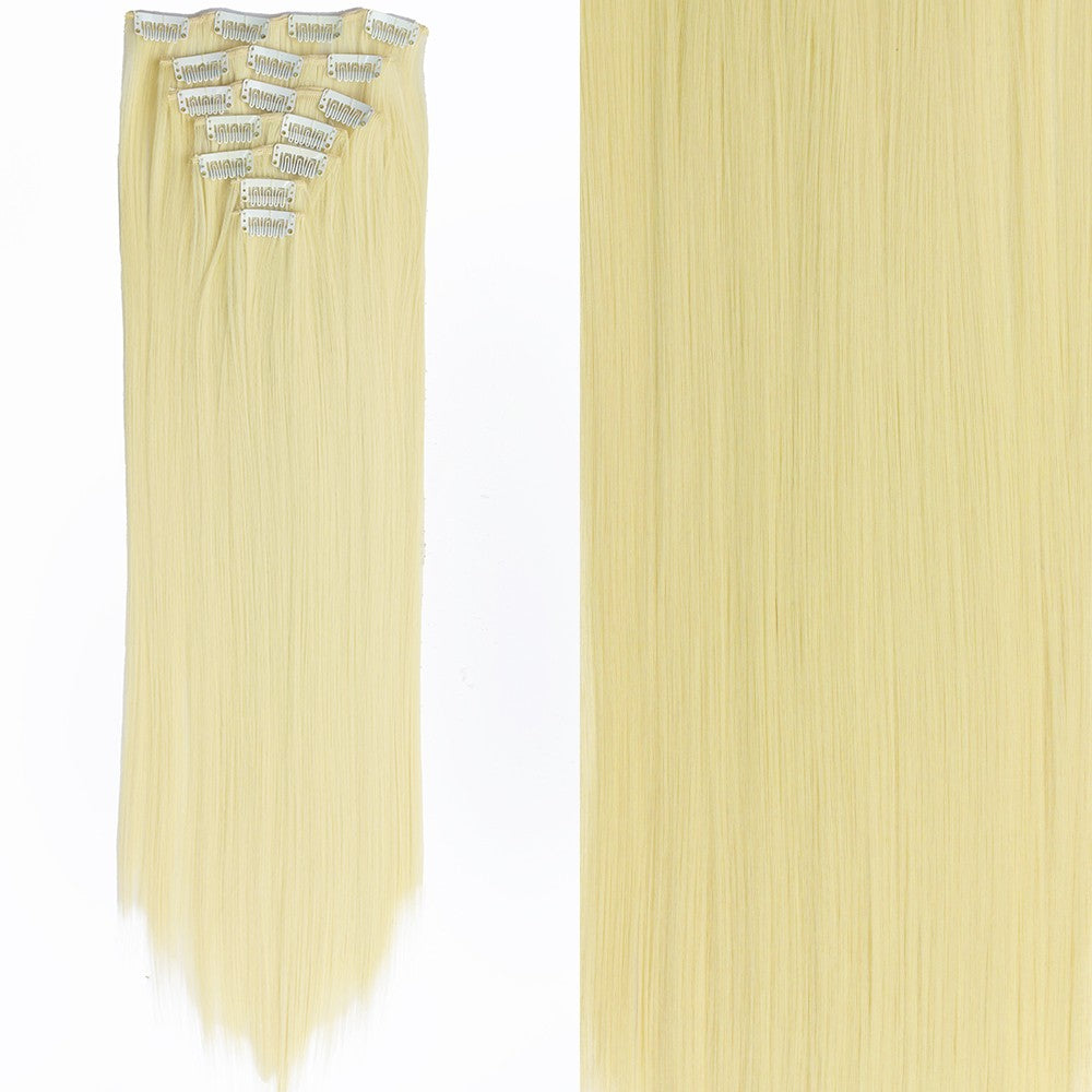 7 peças/conjunto de aplique de cabelo com 16 grampos, preto, longo e liso, cabelo natural, aplique de cabelo ombre, fibra resistente ao calor para penteado feminino