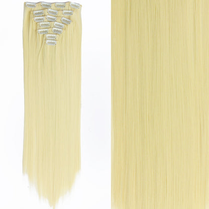 7 peças/conjunto de aplique de cabelo com 16 grampos, preto, longo e liso, cabelo natural, aplique de cabelo ombre, fibra resistente ao calor para penteado feminino