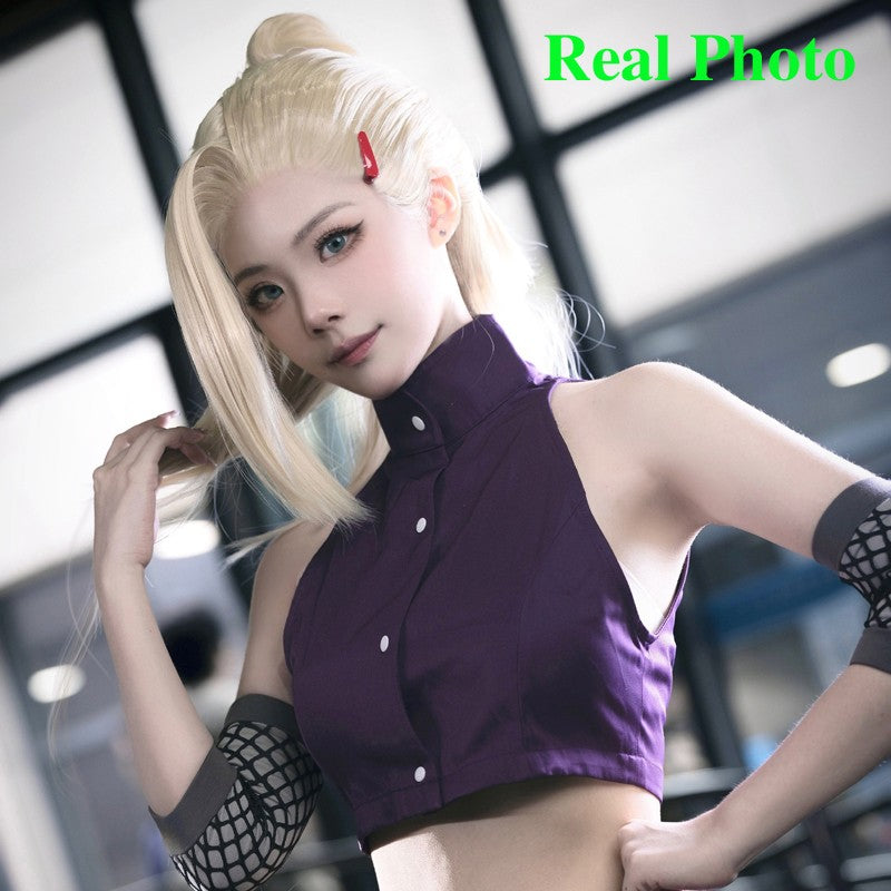 HOKAGE NINJA Yamanaka Ino Cosplay Wig Synthetic Long Straight Wig With Clip Ponytail Anime Coser Cute Girl High Quality Wig