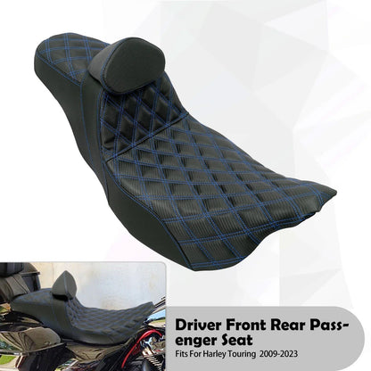 Assento 2 Lugares Moto Garupa Com Encosto Ajustável Almofada Para Harley Touring Electra Road Glide 09-23 Assento De Couro