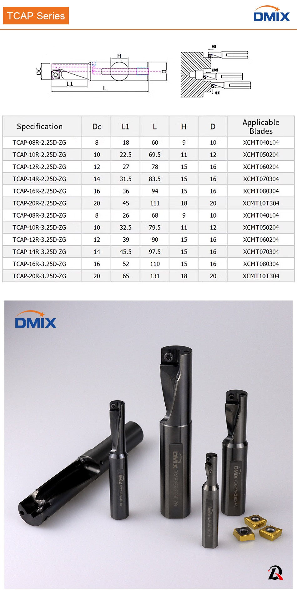 Série DMIX TCAP/SF para inserto de perfuração XCMT/QCMT Perfuração, torneamento, mandrilamento e outras brocas multifuncionais integradas Multiuso
