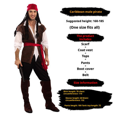 Pirate Costumes for Women Men Adult Halloween Male Captain Jack Sparrow Costume Pirates of the Caribbean Cosplay Clothes Set