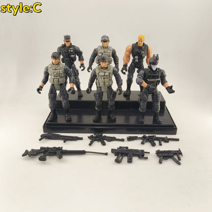 6 Peças/Conjunto Força Militar Armas Guerreiro Elite Action Figure Brinquedos PVC 10cm Terrorista SWAT Time Ornamento Presente de Aniversário Infantil