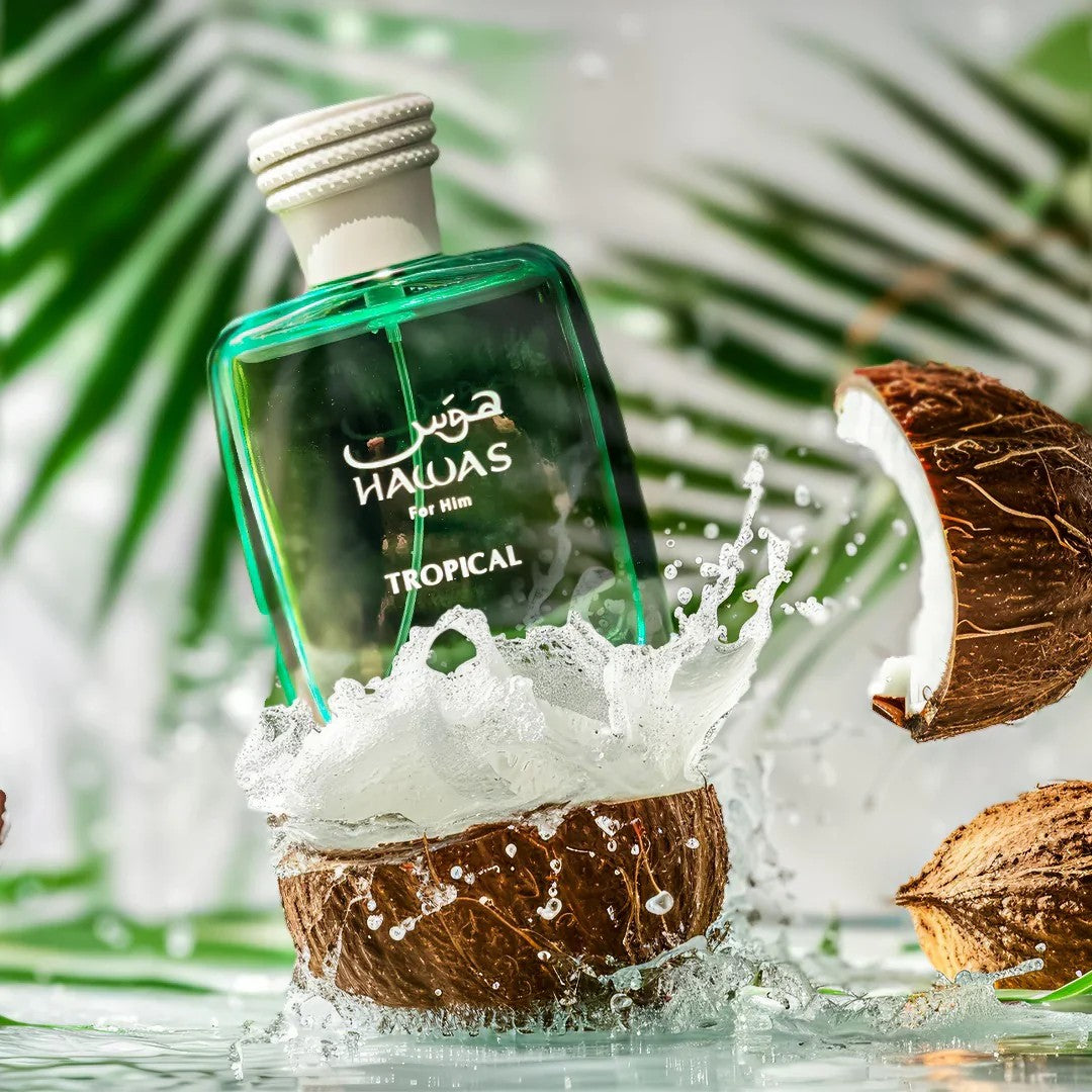 100ML RASASI Hawas Tropical EDP Spray Long Lasting Arabian Perfume For Men Top Notes: Fig Leaf, Coconut Water and Ginger
