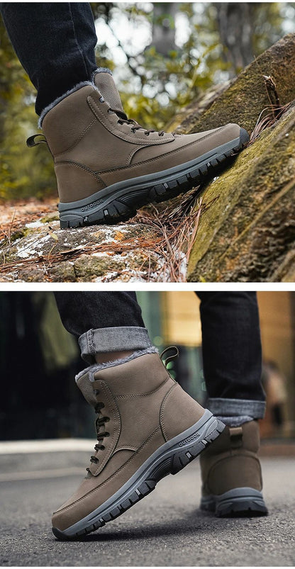 NeW Men Winter Snow Boots For Waterproof Leather Sneakers Super Warm Men's Boots Outdoor Male Hiking Boots Work Shoes Size 39-48