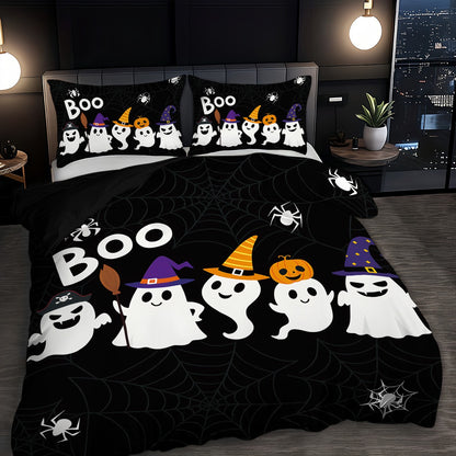 3 capas de edredom fofas de fantasma de Halloween, 1 capa de edredom + 2 fronhas, sem enchimento. Conjunto de cama macio e confortável, lavável à máquina
