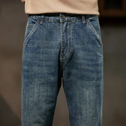2025 Autumn and Winter New Loose and Versatile Harem Pants Retro Simple Fashion Solid Color Comfortable Versatile Jeans for Men