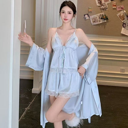 French-Style Strapless Nightgown for Women Summer Strapless Robe Two-Piece Set Summer Purely Sensual Beauty Straps with Padded C