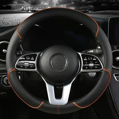 Capa de Volante de Couro All Seasons Diamond Ajuste Universal para 14,5-15 polegadas Capa de Couro Durável Design com Veias Antiderrapantes