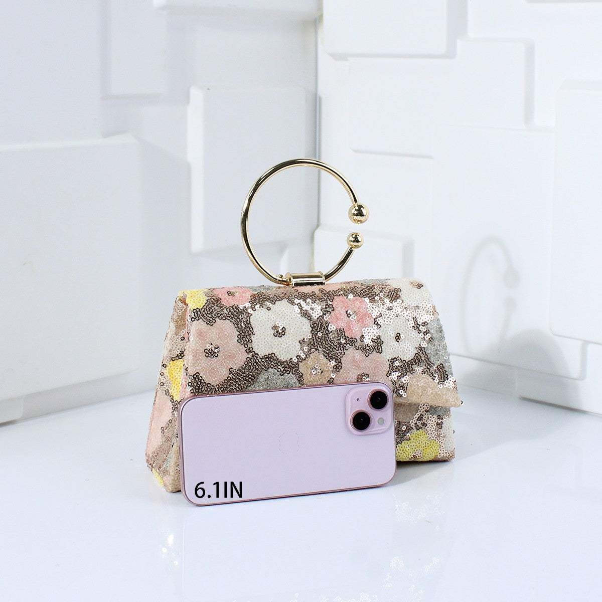 Metal Top Handle Bags for Bridal Women Shiny Sequins Evening Handbag Colorful Flowers Party Clutch Purse Chain Shoulder Bags