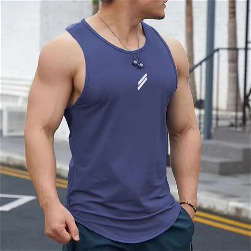 2024 Summer Men's tank top Casual Round Neck Mesh Undershirt Shirt Sports Fitness Top Sleeveless Vest Quick Dry training vest