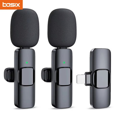 Basix Microfone de Lapela Sem Fio 2.4G Portátil para Gravação de Áudio e Vídeo Mini Microfone para iPhone Android Transmissão ao Vivo Jogos Telefone