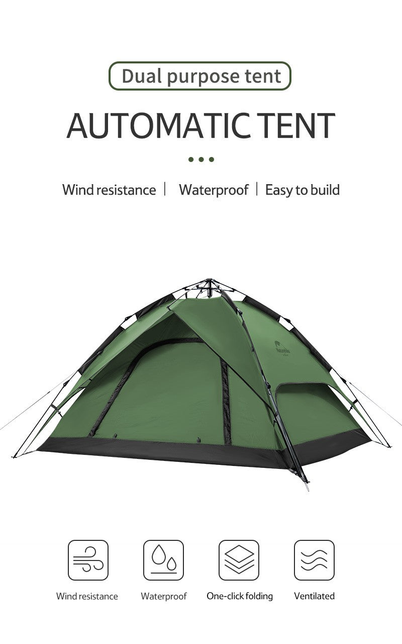 Naturehike Camping Automatic Tent One Touch Waterproof Roof Top Tents Double Door 3 Person Tent Outdoor Beach Fish Shelter Tent