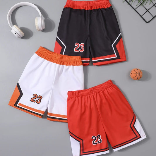 3 Pcs Children's Sports Quick-drying Multicolor Collocation Combination Basketball Pants Boy Playing Training Running 5 Pants