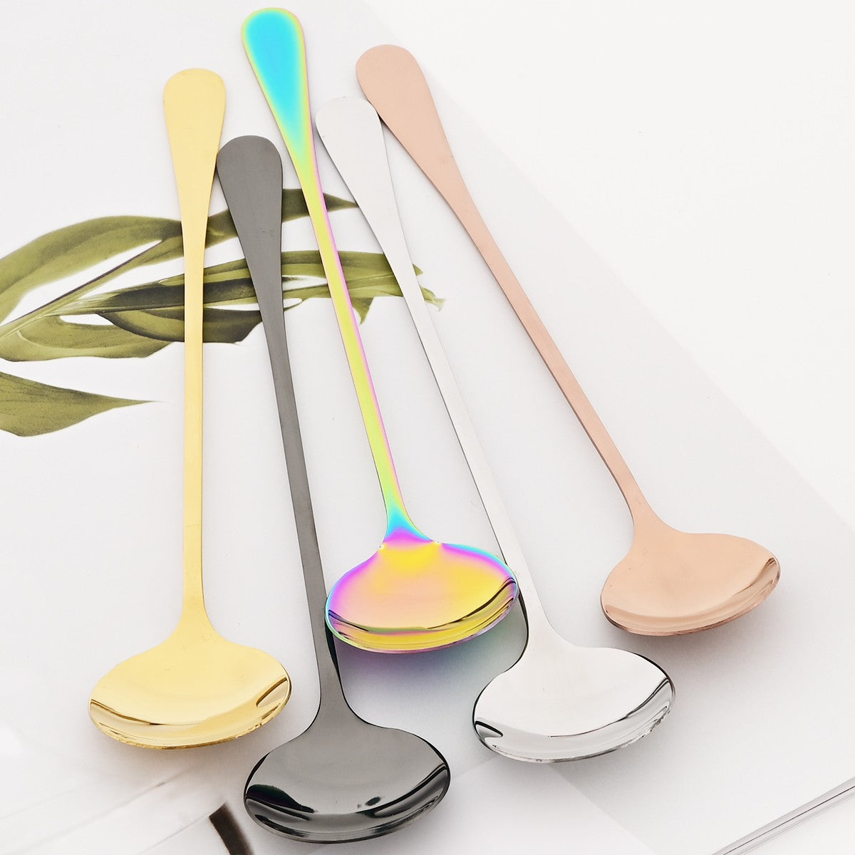 Conjunto de 8 Colheres de Sobremesa Brilhantes Aço Inoxidável Colher de Cabo Longo Adequada para Mexer Chá com Leite Suco Milk-shakes Sorvete Café