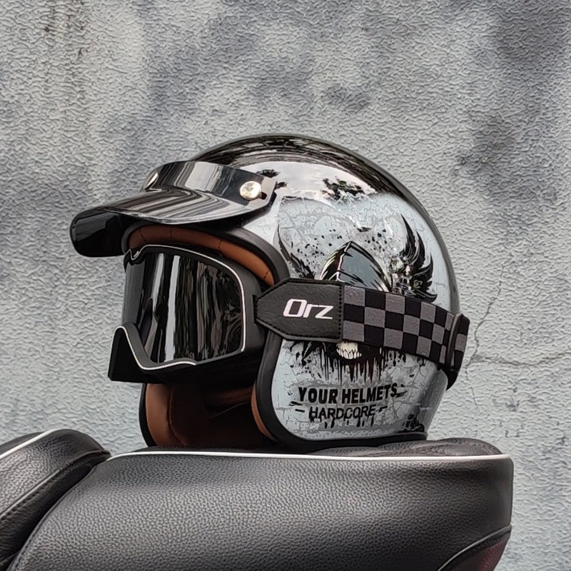 Capacete de motocicleta retrô semiaberto acessórios para motocicleta cross-country capacete de motocicleta 3/4 capacete retrô de inverno