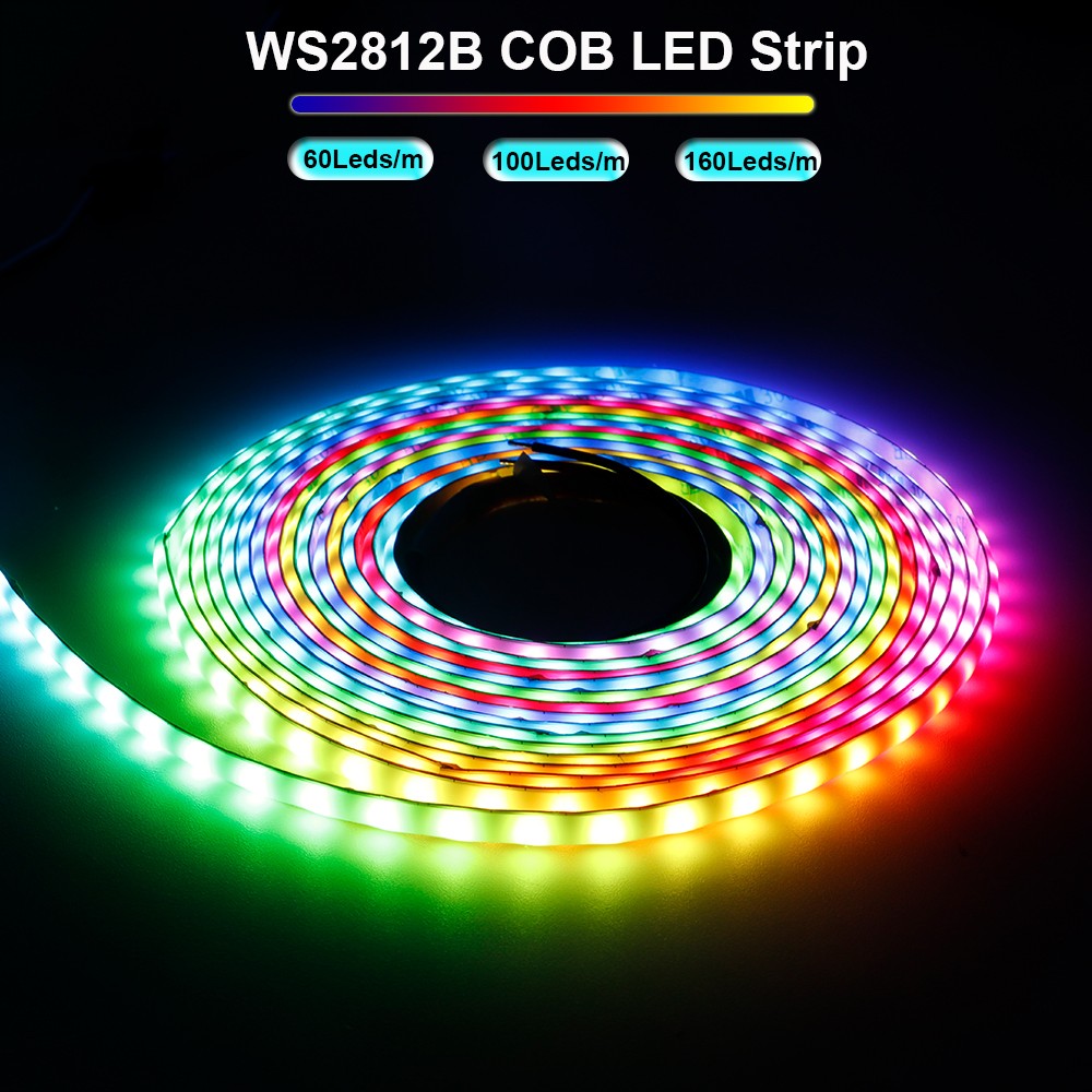 WS2812B Individually Addressable COB LED Strip 60 100 160Led/M High Density Flexible 5mm/10mm WS2812 RGBIC COB Light DC5V