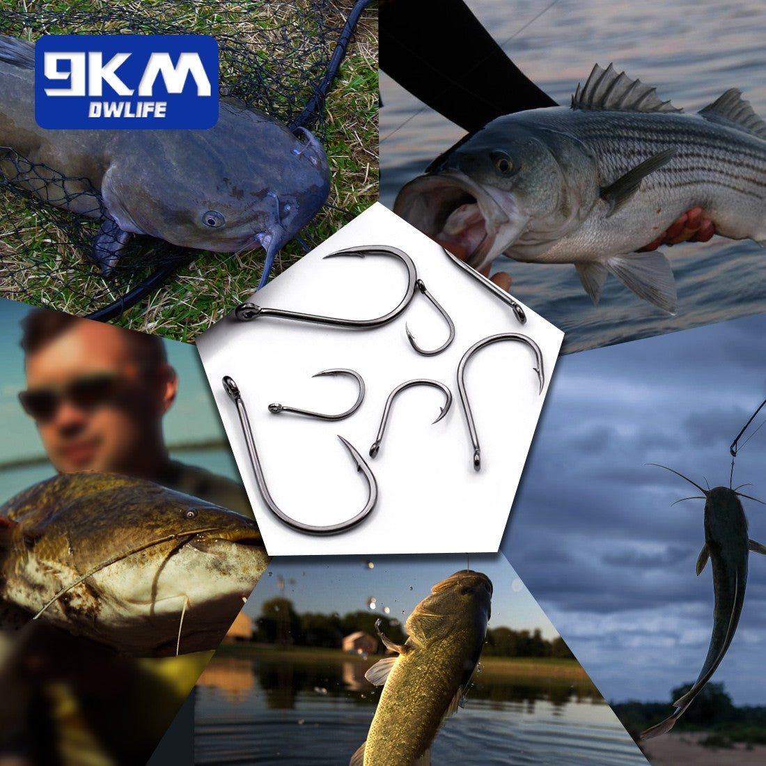 Anzóis Iseama 9KM 50~200 peças Anzol de Carpa Pesca de Água Salgada Anzol Circular Ponta de Agulha Forte Offset Anzol de Água Salgada com Farpa e Olhal