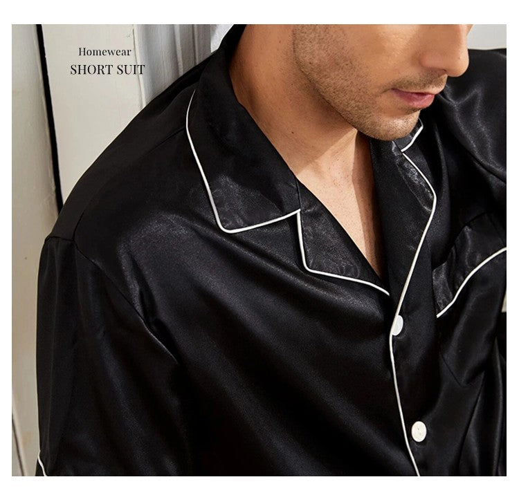 Men Satin Pajama Set Sleepwear for Man Summer Short Sleeve Button-Down Shirt & Shorts Pajamas 2 Piece Home Clothes Short Suit