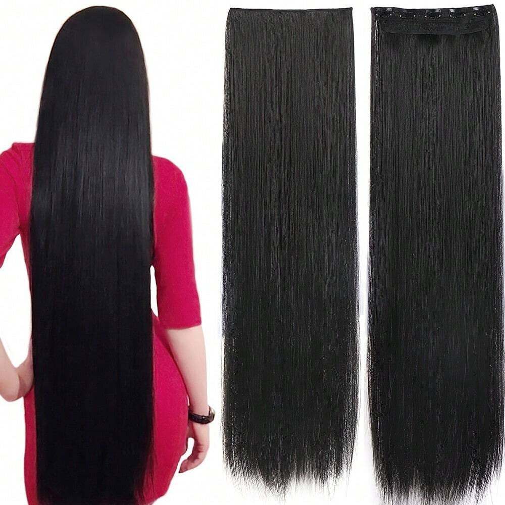 24 polegadas/32 polegadas/40 polegadas Cabelo Sintético Liso Comprido Aplique Tic-Tac Extensão de Cabelo Peça de Cabelo Natural Preta para Mulheres